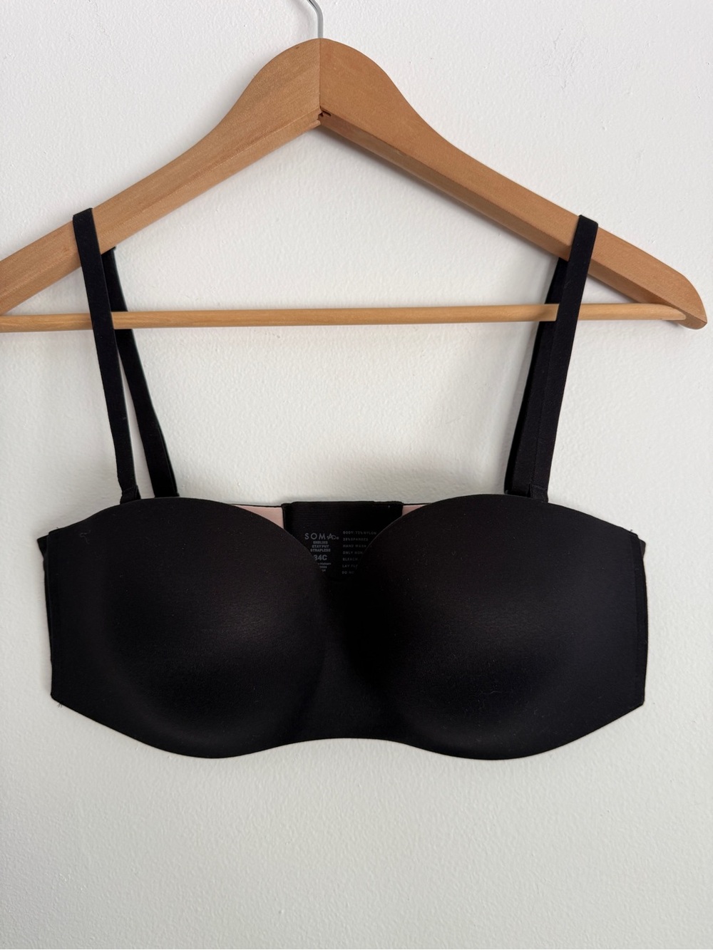 Soma Enbliss Stay Put Strapless Convertible Bra Black Wireless 34C NWT